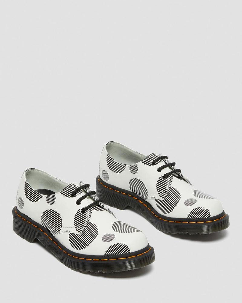 White Women's Dr Martens 1461 Polka Dot Smooth Leather Oxfords Shoes | CA 366AHK